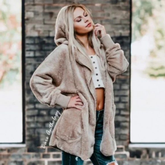 Cozy Open Front Pocket Hoodie Oversized Cardigan - Picture 3 of 5